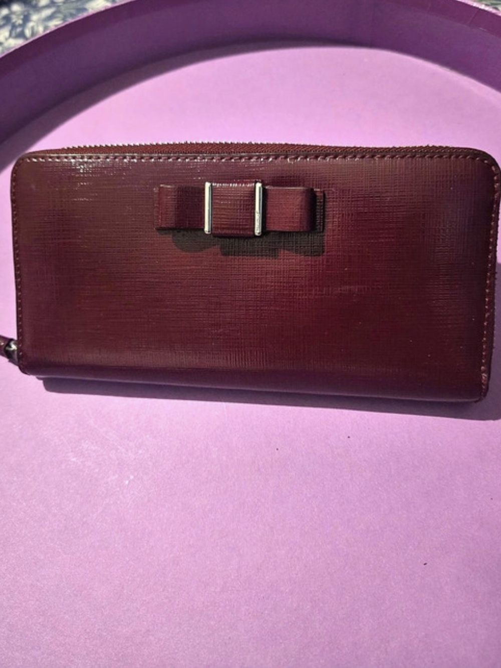 Coach Zip Around Wallet Bow in Burgundy